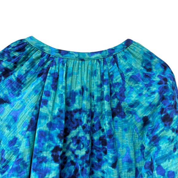 BELLE Kim Gravel Blue Tie Dye Top Size Medium Cotton Gauze Boho Womens Top - Picture 4 of 10